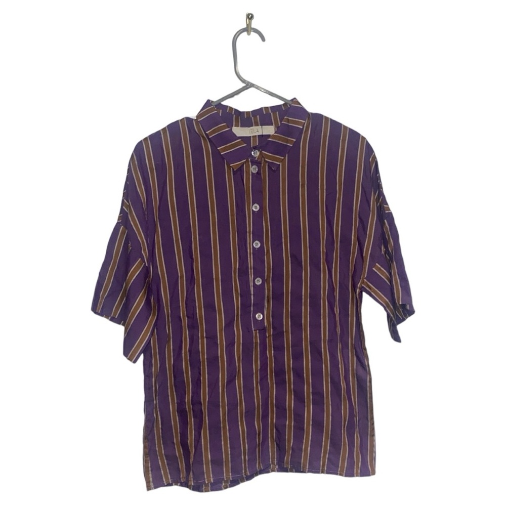 Tela Italy Cupro Striped Top Linen/Sill blend Size US Small
